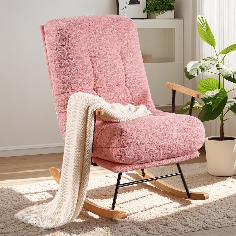 Nursery Rocking Chair Upholstered Modern Rocking chair with Wingback & Armrest Tall Back Accent Glider Rocker Chairs