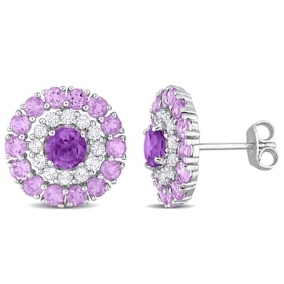 Miadora 3 1/2ct TGW African Amethyst and White Topaz Stud Earring Sterling Silver