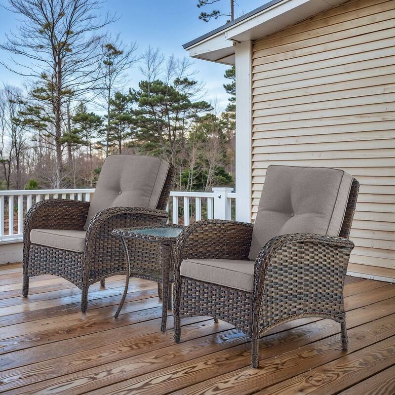 Outdoor High Back Chairs with Side Table -Blue - Brown - Brown - Blue
