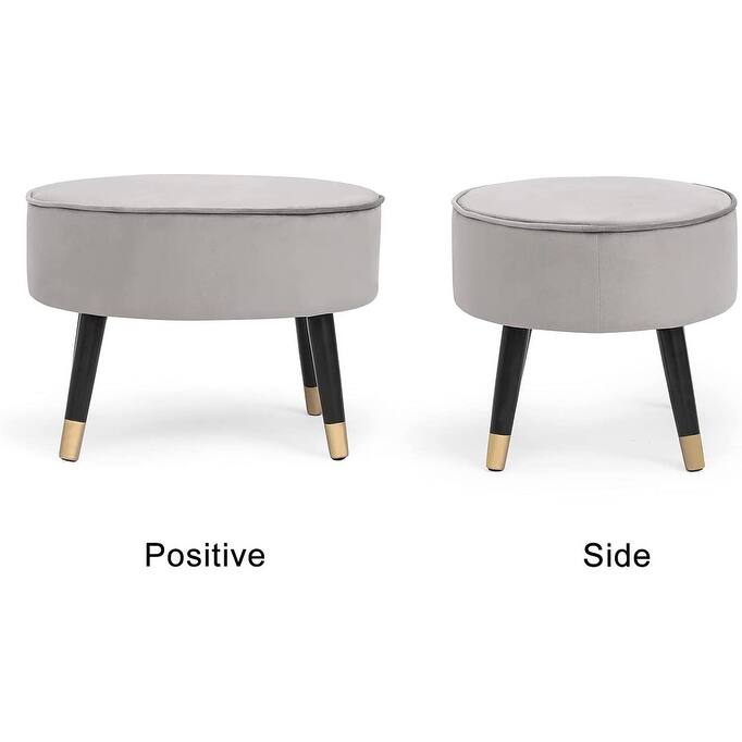 Adeco Ottoman Foot Stool Rest Velvet Oval Vanity Stool Bench Wood Legs