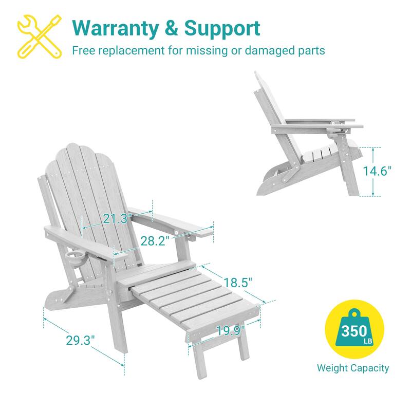 Folding HDPE Adirondack Chair with 3-Position Adjustable & Ottoman