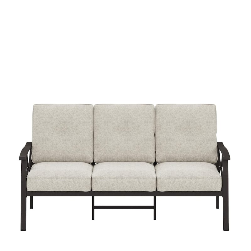 70" Metal 3-Seat Patio Sofa, Khaki Frame with Beige Cushions