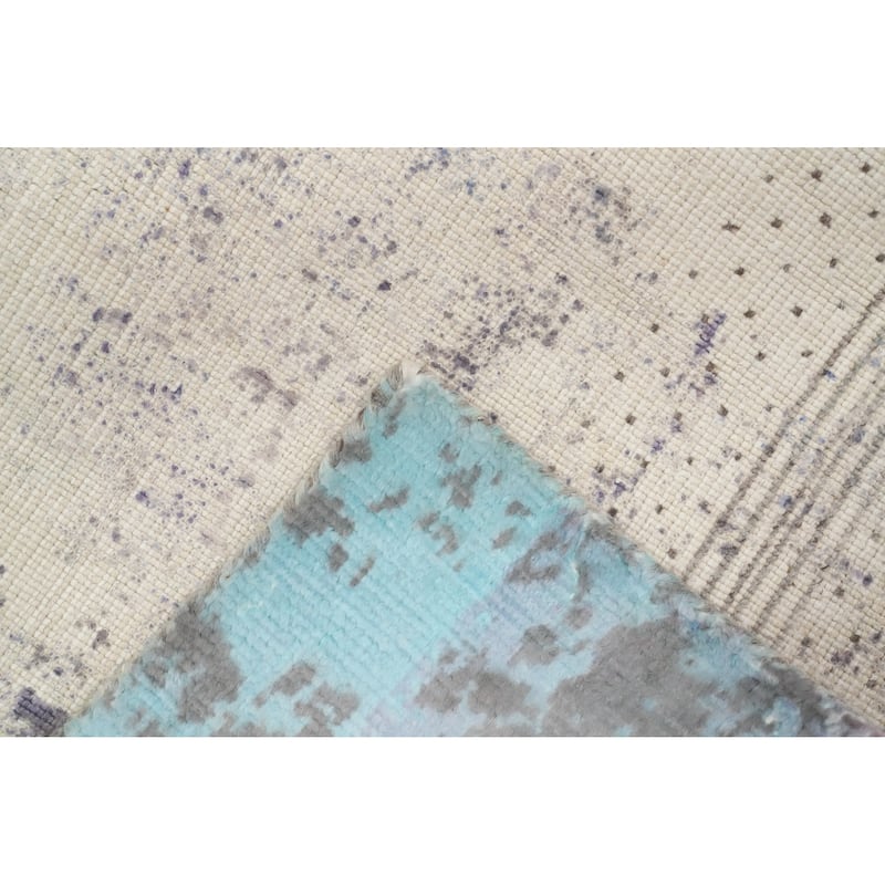 Hand Knotted Oriental Viscose Silk Carpet Modern Abstract Navy Blue & Blues Abstract Area Rug - 7' 5'' X 5' 4''