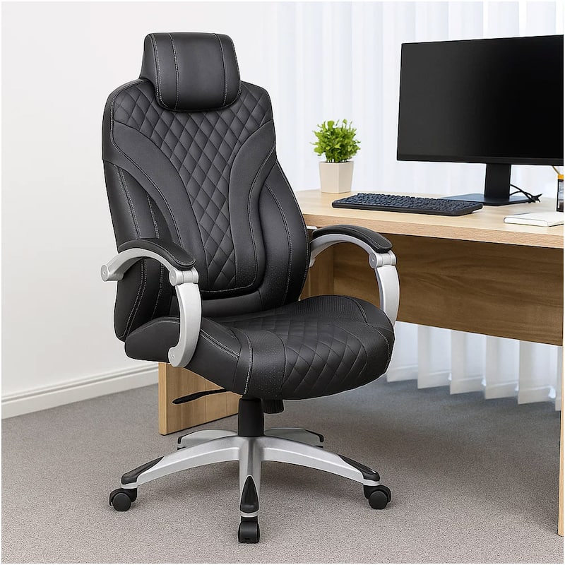 Kelly Rolling Executive Armchair, Black Stitched-Back Caressoftplus