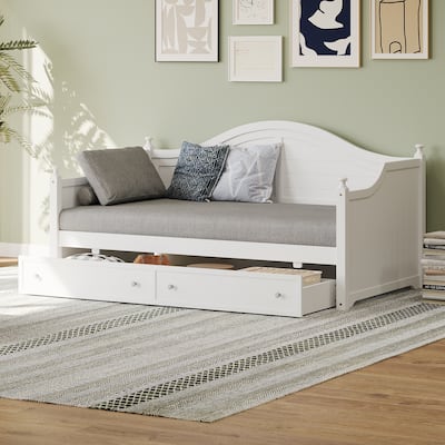 Twin Size Wood Daybed - 2 Storage Drawers, Sofa Bed with Handrail, for Living Room/Bedroom