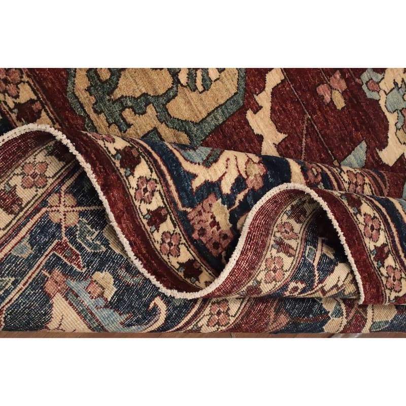 Hand Knotted Oriental 100% Wool Carpet Traditional Geometric Oranges & Rust Heriz (serapi) Area Rug - 11' 9'' X 8' 11''