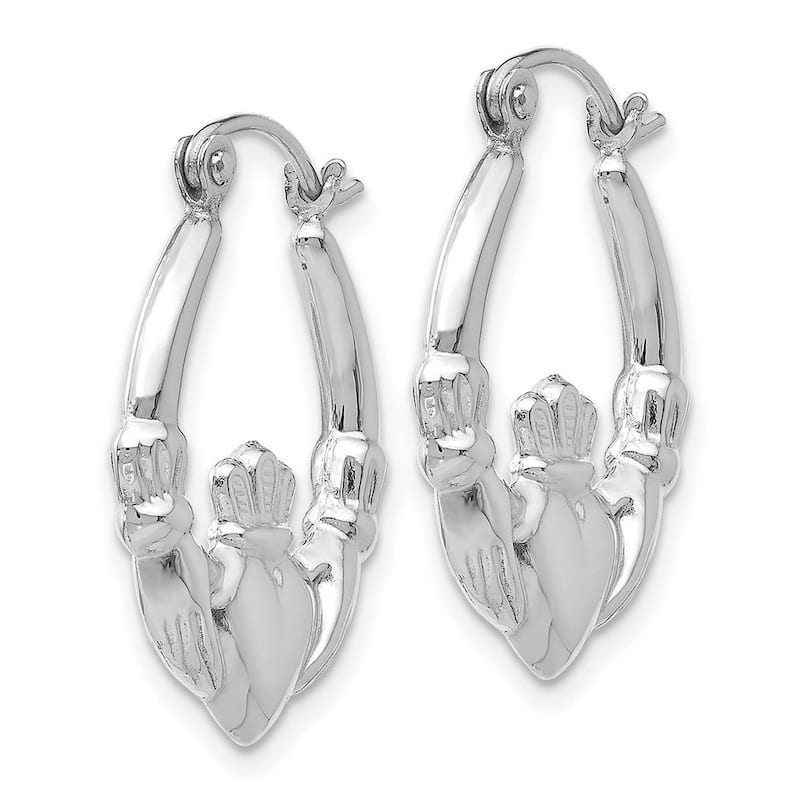 Curata 14k White Gold Polished Irish Claddagh Celtic Small Hoop Earrings - 12x3mm