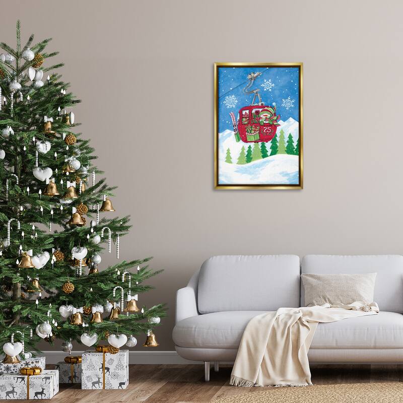 Stupell Snowman on Ski Lift Framed Floater Canvas Wall Art Design By Diane Kater