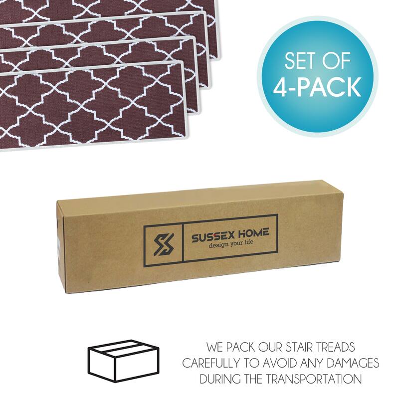 SussexHome Lattice Design 9" X 28" Stair Treads - 70 % Cotton Carpet for Indoor Stairs-Easy to Install with Double Adhesive Tape