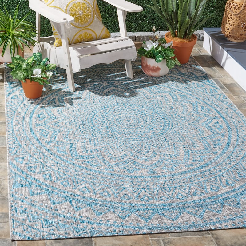 SAFAVIEH Courtyard Fran Mandala Indoor/ Outdoor Waterproof Patio Backyard Rug