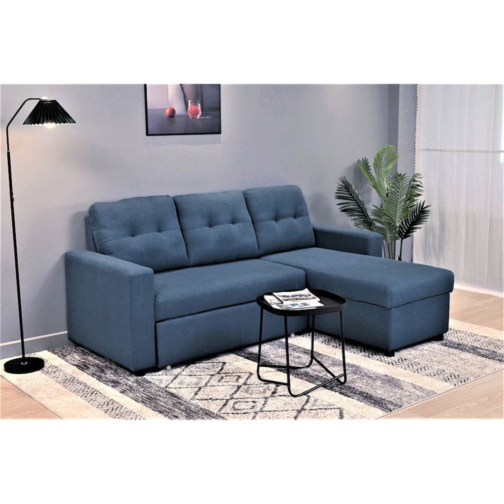 Convertible L-Shaped Sleeper Sofa, Blue Polyester, 80x59x36 inches, 183 lbs, Space-Saving