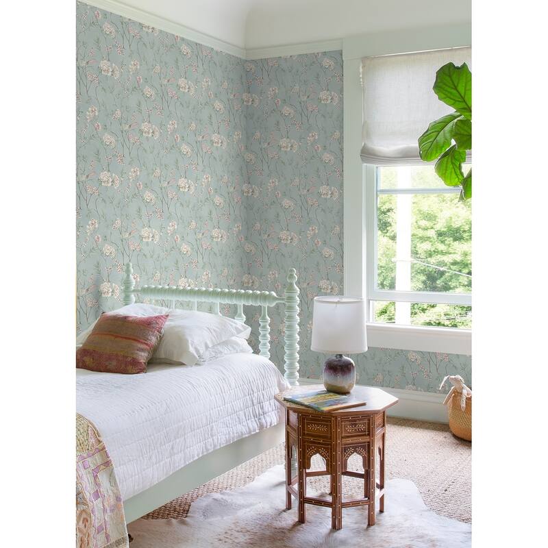 NuWallpaper Chinoiserie Garden Robins Egg Peel and Stick Wallpaper