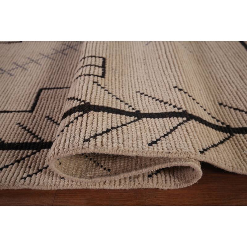 Geometric Ivory Moroccan Oriental Area Rug Handmade Wool Carpet - 9'0"x 13'3"