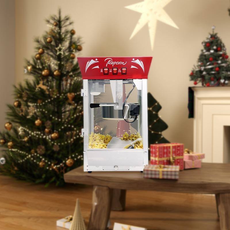 Commercial Popcorn MAKER Machine, 12 Ounce Kettle Stainless Steel Popcorn Maker with Tempered Glass, Warming Deck - Red