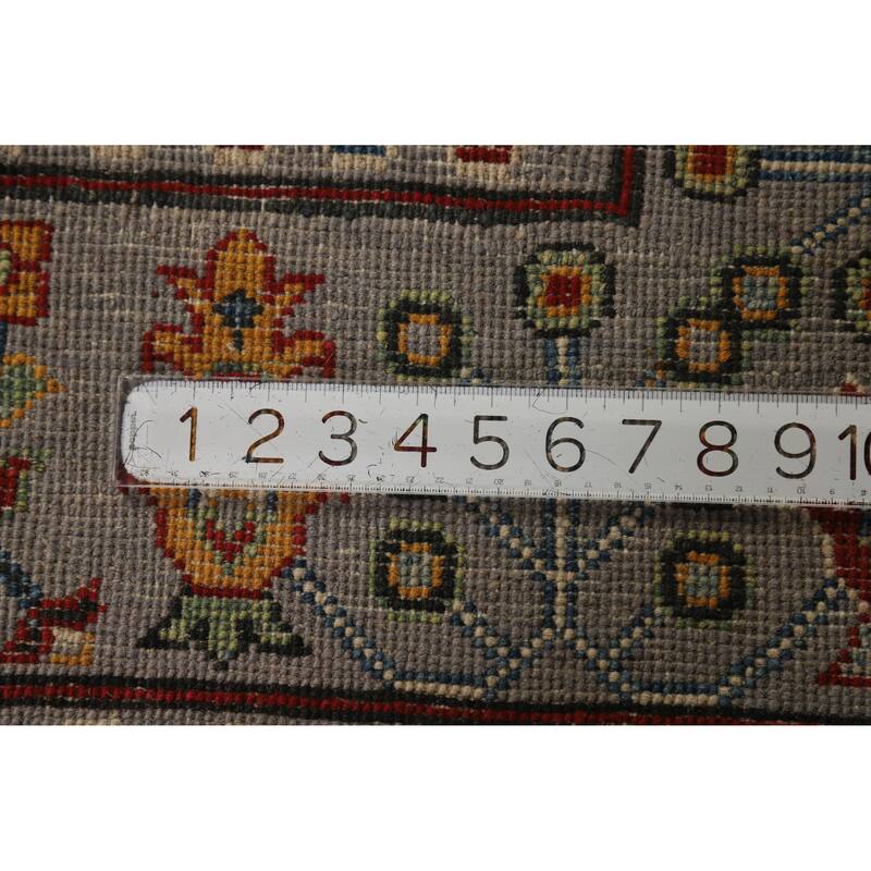 Hand Knotted Oriental 100% Wool Carpet Traditional Geometric Greys & Charcoal Kazak Area Rug - 11' 4'' X 8' 5''