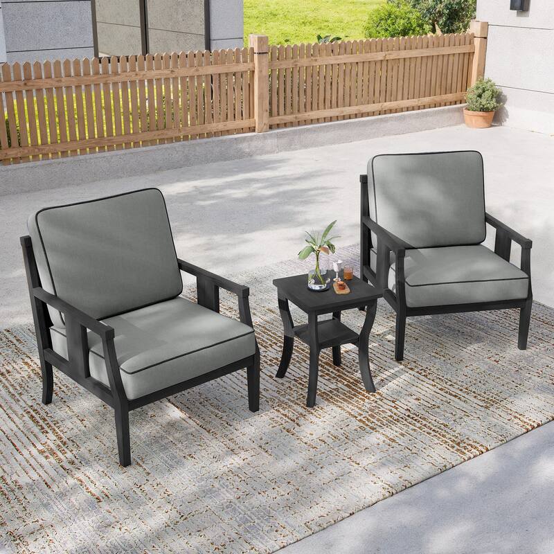 3-Piece Solid Teak Outdoor Patio Furniture Set Armchairs & Storage Table