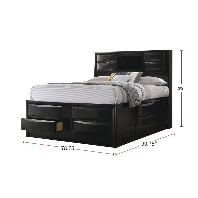Wood Bed with Storage Drawers in Black