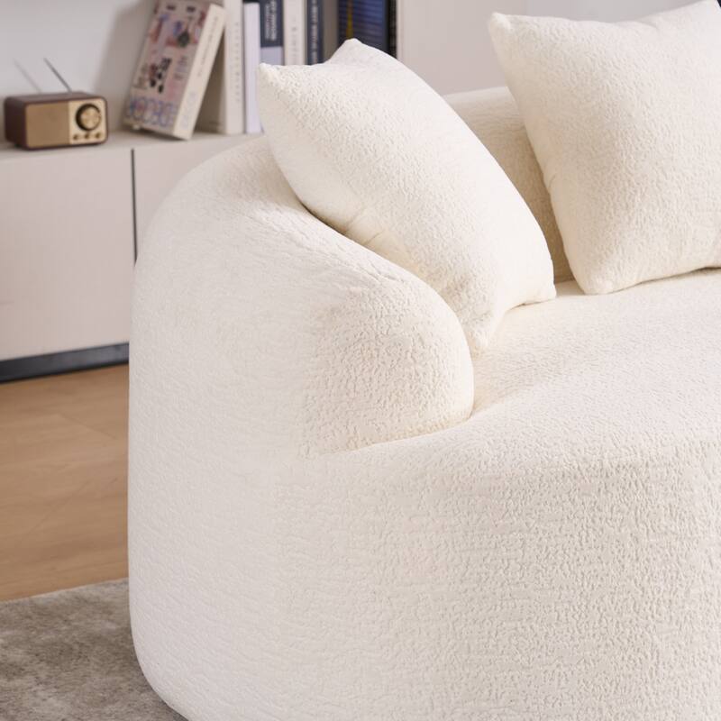 Small Chenille Upholstered Loveseat Sofa, Deep Seat Compression Boneless Couch, Curved Floor Sofa with 3 Pillows