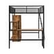 preview thumbnail 10 of 10, Full Size Black Metal Bed with Wardrobeand & Storage Shelves, Space-Saving Loft Bed Frame w/ Ladder, Full-Length Mesh Guardrail