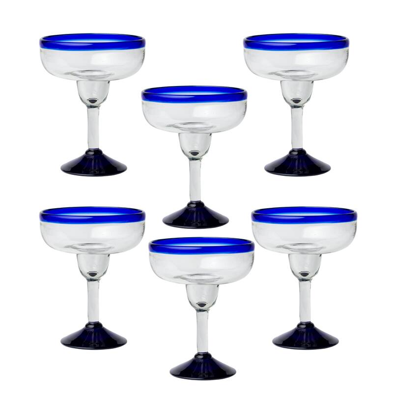 10 Strawberry Street Cobalt Rim Handlown Mexican Glassware, set of 6