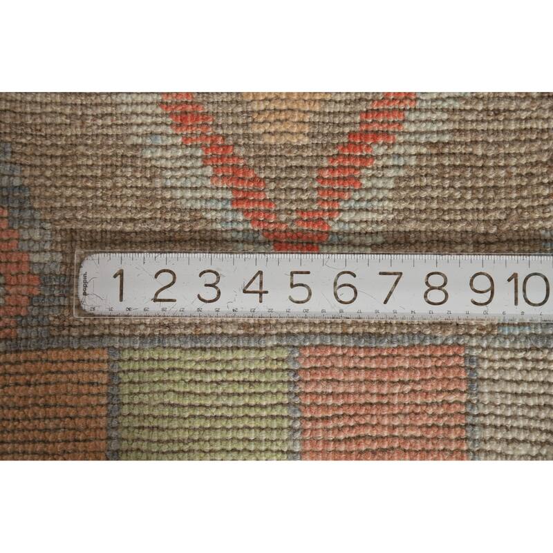 Hand Knotted Oriental 100% Wool Carpet Transitional Geometric Brown Oushak Runner Rug - 8' 8'' X 3' 0''