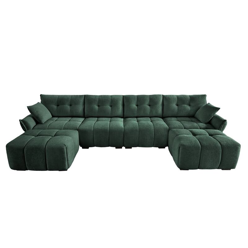 4-Seater U-Shaped Modular Sofa with 2 Ottomans & Pillows