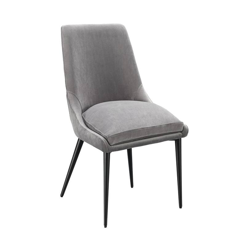 Wils 20 Inch Set of 2 Dining Chairs, Gray Velvet, Black Tapered Metal Legs