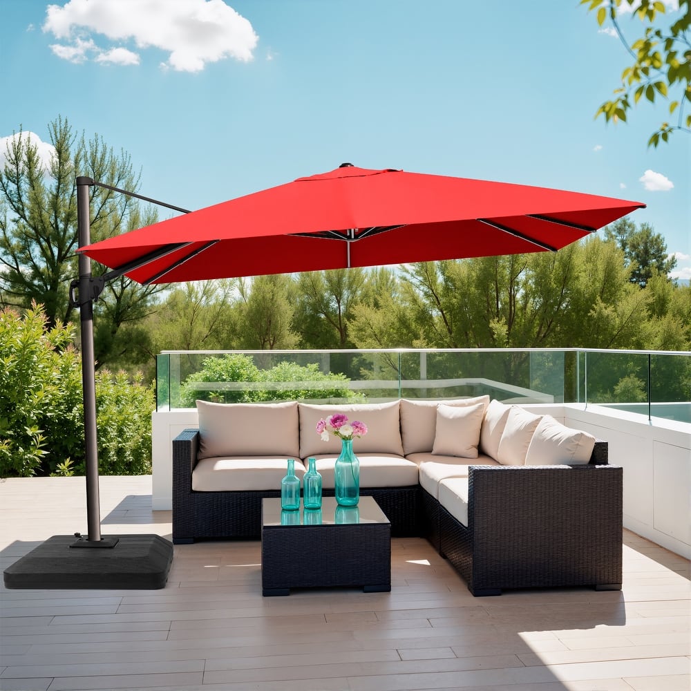 9 x 12 ft Outdoor Patio Cantilever Offset Umbrella with 4 Piece Premium Offset Umbrella Base