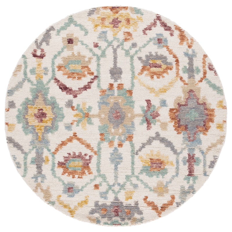 SAFAVIEH Handmade Aspen Oceanne Boho Floral Wool Rug - 5' Round - Ivory/Green