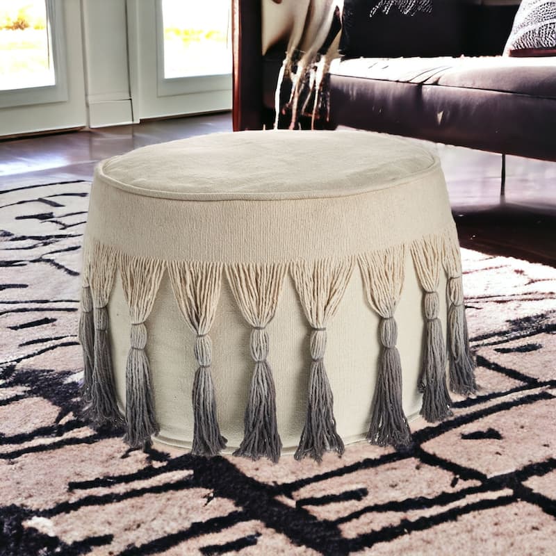 HomeRoots 20" Beige 100% Cotton Ottoman