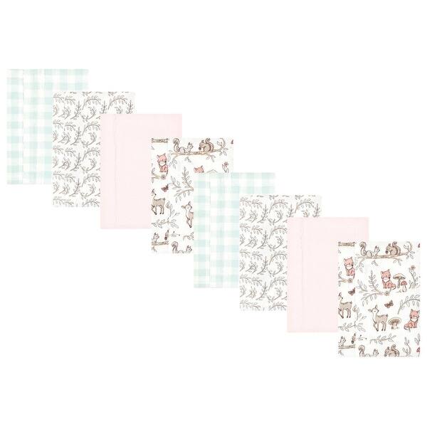 slide 1 of 1, Hudson Baby Girls Cotton Poly Flannel Burp Cloths 8-Pack, Girl Woodland Pals, One Size - Girl Woodland Pals 8-Pack - One Size One Size - Girl Woodland Pals 8-Pack