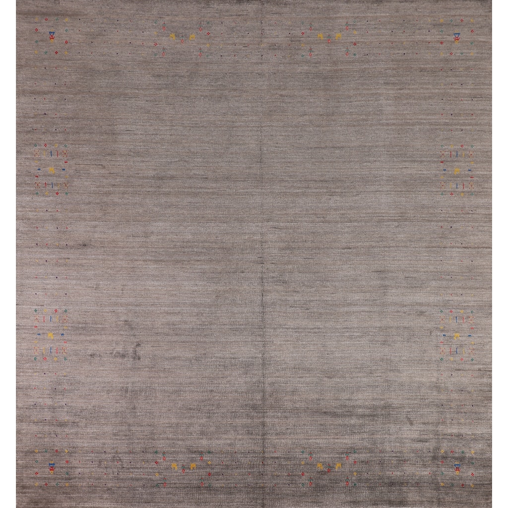 Earth Tone Gabbeh Indian Square Area Rug Handmade Wool Carpet - 10'0" X 9'9"