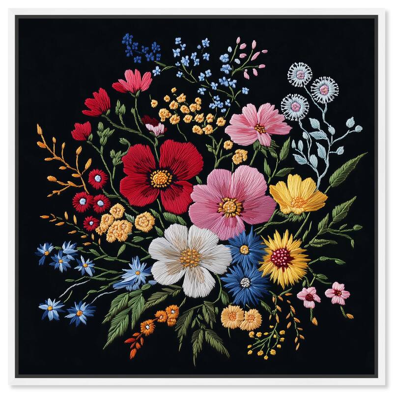 Midnight Wildflower Weave Canvas by Art Remedy - White - 16" x 16"