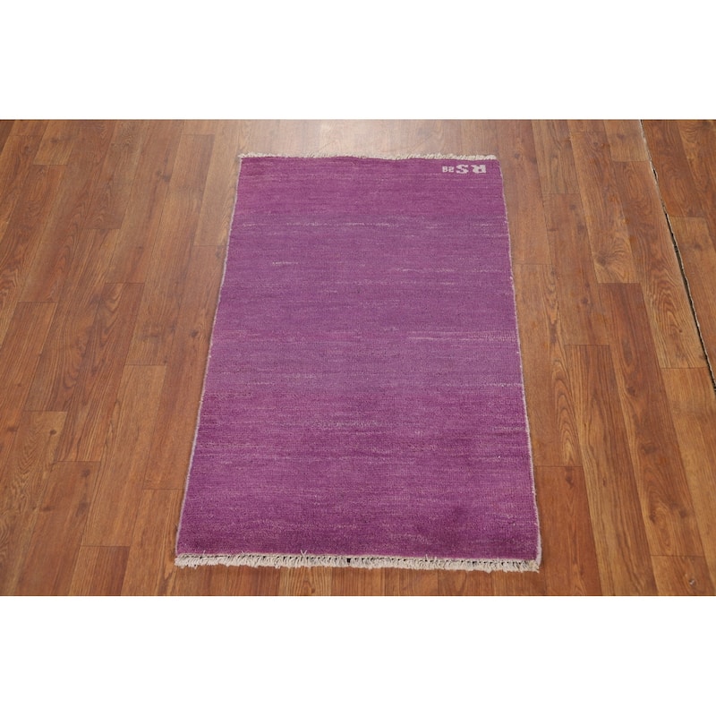 Purple Contemporary Gabbeh Oriental Foyer Rug Handmade Wool Carpet - 1'11"x 3'0"