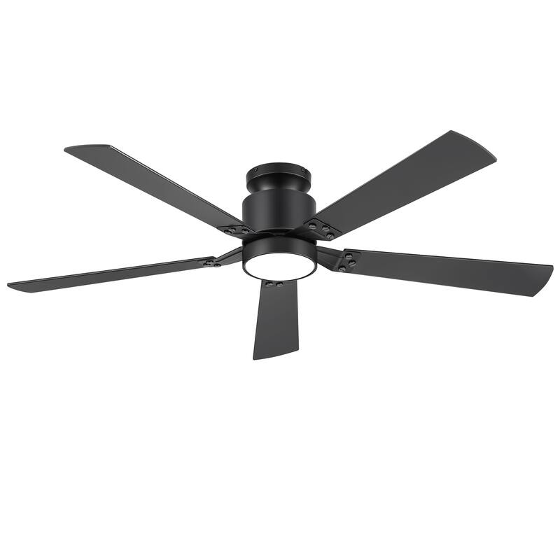 52-Inch Matte Black Flush Mount Ceiling Fan with RGB LED Light and Remote