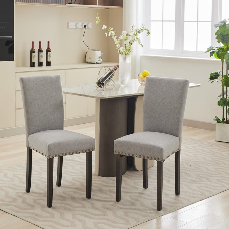 Dining Chairs Set of 2 Upholstered Fabric Kitchen Chairs with Nailhead Trim（Option） - Gray