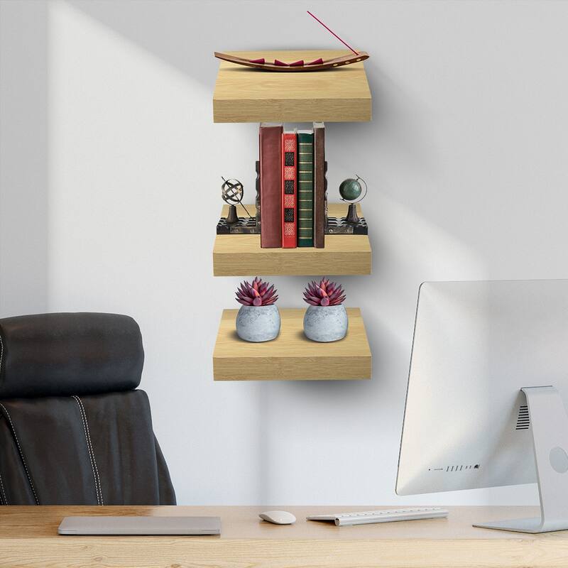 3 Pack Square Mounted Floating Shelves - Rustic Wood Display Ledge Storage Shelf - 9.25" L X 9.25" W X 1.5" H