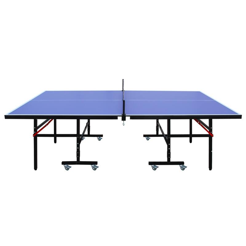 Roomfitters 8ft Indoor Table Tennis Table, Foldable & Portable Ping Pong Set with Net, 2 Bats and 3 Balls, Blue