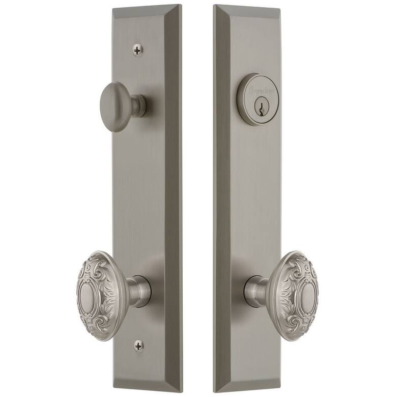 Grandeur Fifth Avenue Solid Brass Tall Plate Single Cylinder Keyed - Satin Nickel