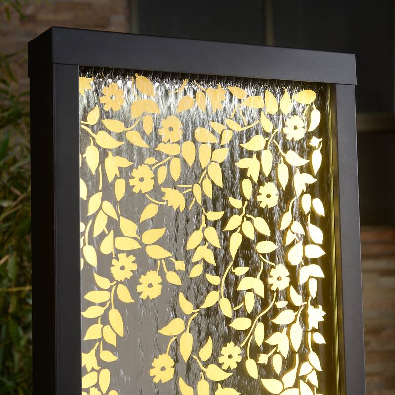 LED Lighted Leaves Mirror Outdoor Garden Water Fountain - 46" - Black