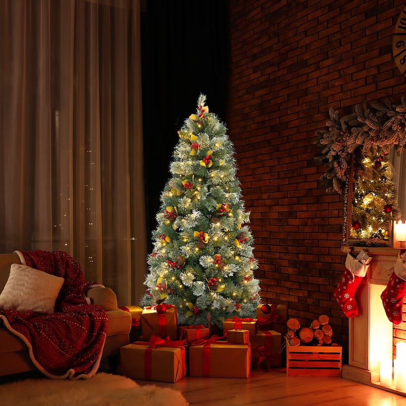 Gymax 5/7.5/9 FT Artificial Xmas Tree w/ 1416 Branch Tips 560 Warm