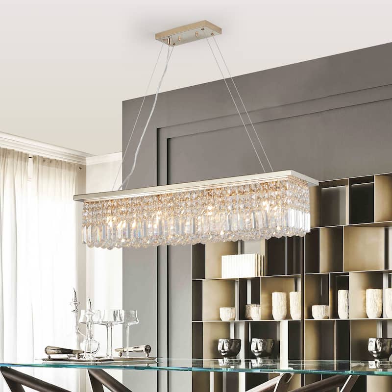Modern Rectangular Crystal Chandelier 8-Light Pendant Lights for Dining Room (Bulbs Not Included)