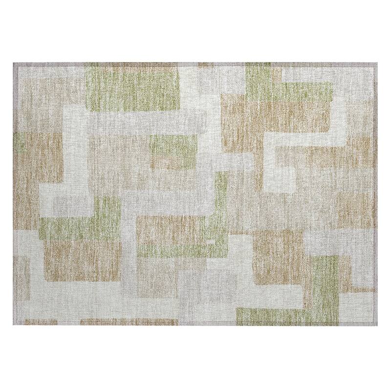 Machine Washable Indoor/ Outdoor Contempoary Blocks Chantille Rug