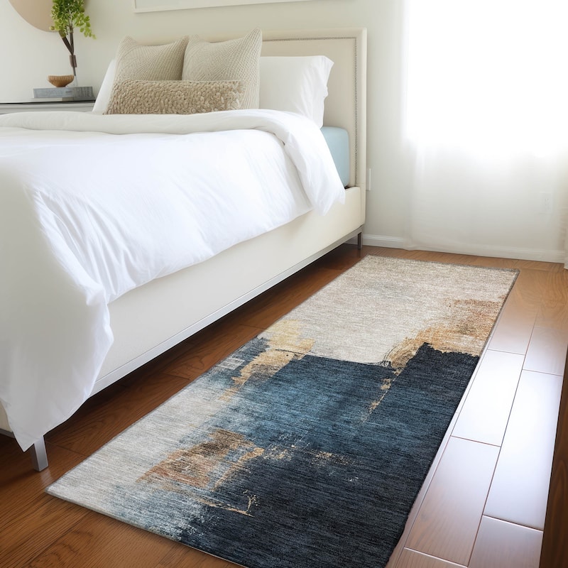 Machine Washable Indoor/ Outdoor Abstract Chantille Rug - Taupe - 2'3" x 7'6"