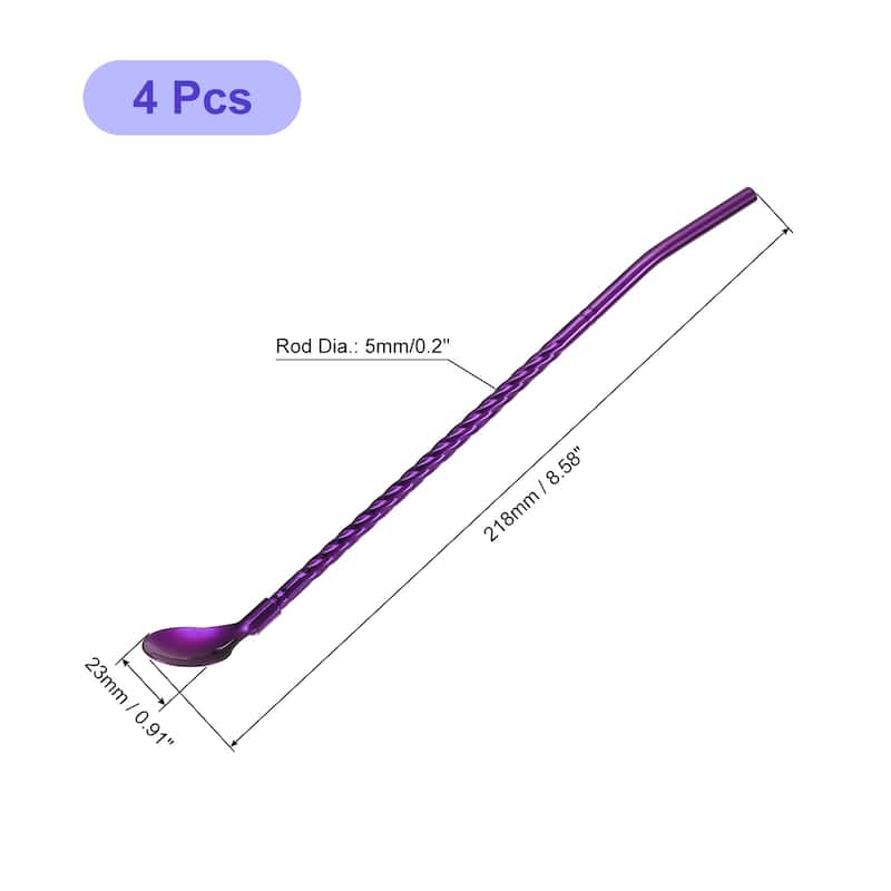 4Pcs 8.6" Stainless Steel Spoon Straws Reusable Twist Handle Spoon - Purple
