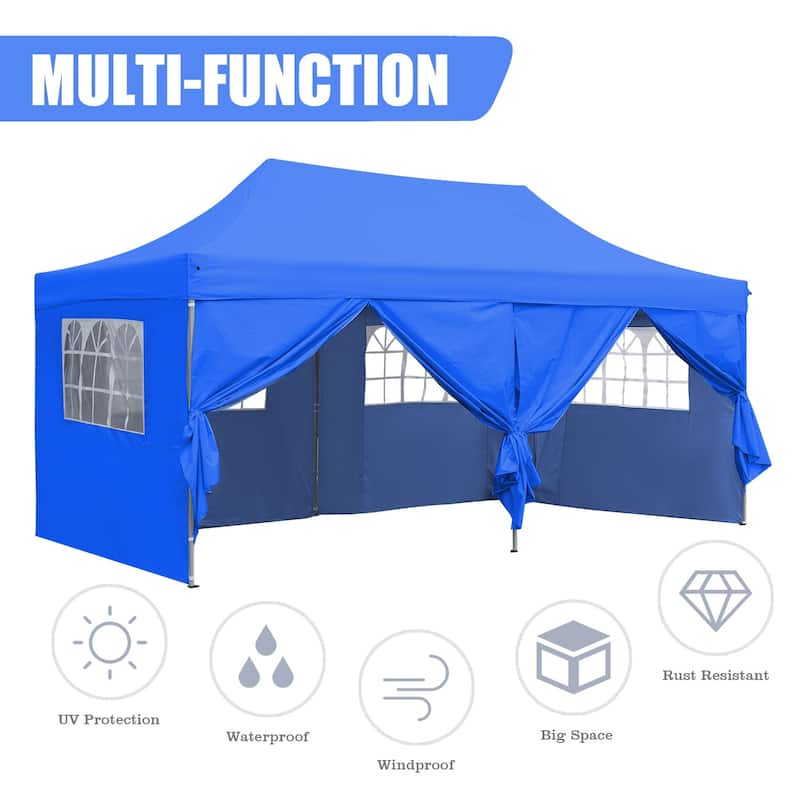 Zenova 10'x20' Pop up Canopy Tents with 6 Sidewalls Portable Folding Outdoor Gazebo Tent for Wedding Party