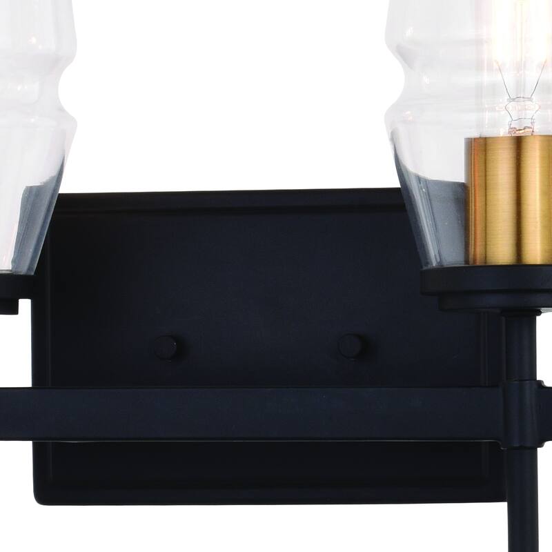 Warren Black and Brass Mid Century Modern Bathroom Vanity Wall Sconce Light Fixture Clear Glass
