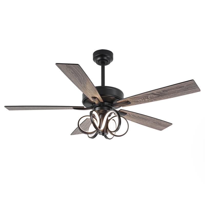 52" Modern Unique Dimmable LED Reversible Motor Ceiling Fan with Light and Remote - 52-inch W*19.3-inch H