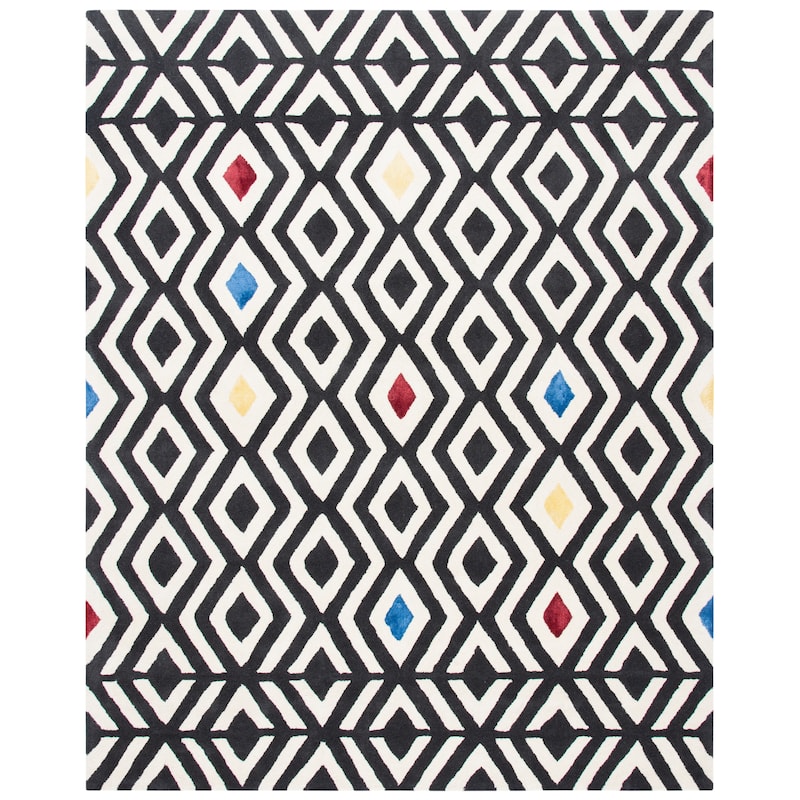 SAFAVIEH Handmade Soho Fabiola Diamond N.Z. Wool/ Viscose Rug - 5' x 8' - Beige/Charcoal