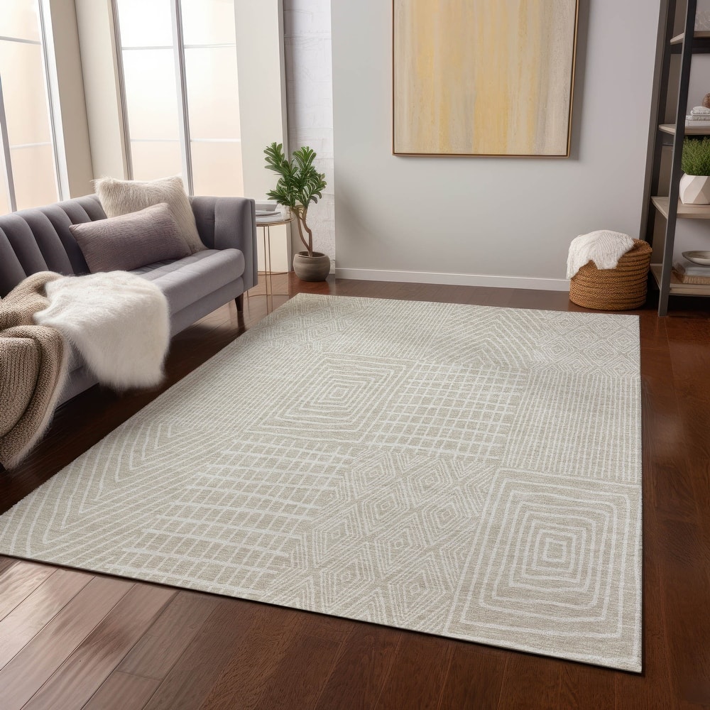 Machine Washable Indoor/ Outdoor Geo Patchwork Chantille Rug